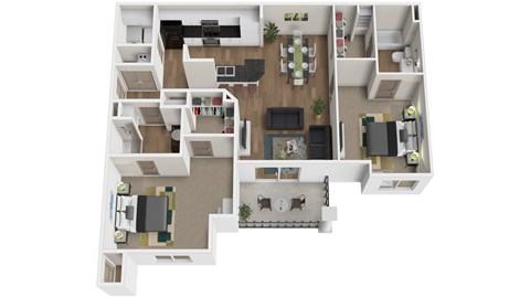 A floor plan of a house with a living room, kitchen, dining room, and multiple bedrooms.